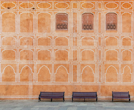 Jaipur city palace in Jaipur city, Rajasthan, India. An UNESCO world heritage know as beautiful pink color architectural elements. A famous destination in India.