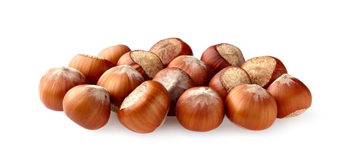 Group of  hazelnuts  on a white background