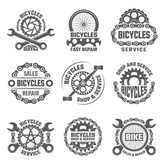 Obraz premium Labels template design with gears, chains and other parts of bicycle