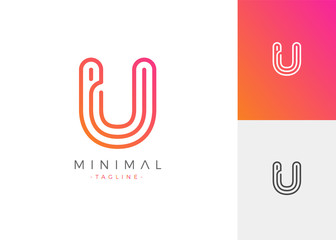 Minimal Line Letter Initial U Logo Design Template. Vector Logo Illustration