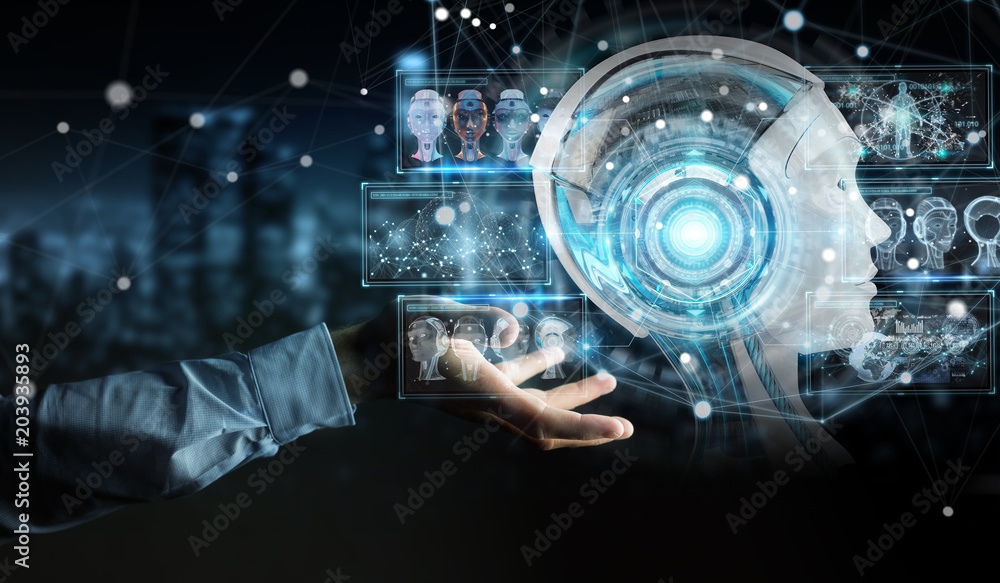 Fototapete businessman using digital artificial intelligence interface 3d rendering