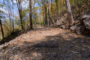 Death Railway, Old railway at Hellfire pass in Kanchanaburi, Thailand.