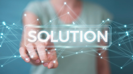 Businesswoman using solution digital text 3D rendering