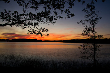 Fototapeta na wymiar Sunset over Necko lake, masuria , Poland.