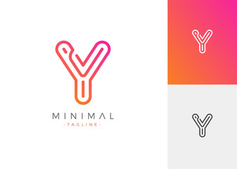 Minimal Line Letter Initial Y Logo Design Template. Vector Logo Illustration - obrazy, fototapety, plakaty