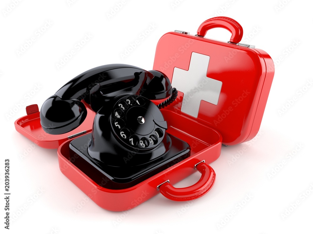 Poster telephone inside first aid kit