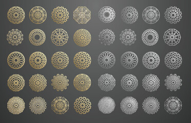 Islamic ornament vector , persian motiff . 3d ramadan islamic round pattern elements . Geometric logo template set. Circular ornamental arabic symbols . - obrazy, fototapety, plakaty