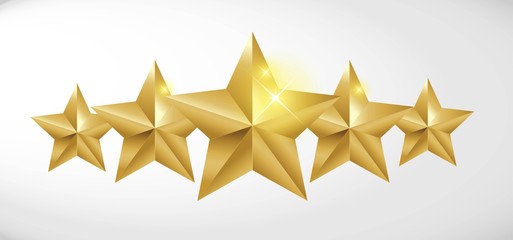 Star rating realistic gold star set vector