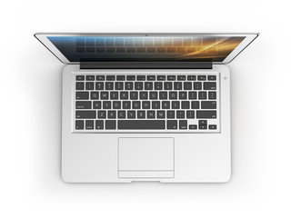 Modern laptop top view isolated on white background 3d