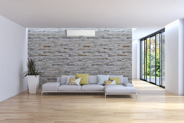 Modern interior apartment with air conditioning 3D rendering illustration