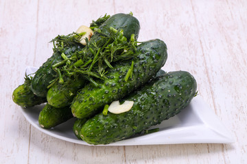 Pickled green cucumbers