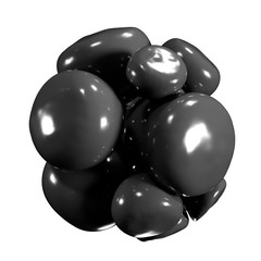 Abstract 3d organic shape. Soft black balls with light reflections. Graphic design element for poster, banner, web and other creative projects. Isolated illustration on white background, square frame