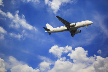 Fototapeta na wymiar Airplane with beautiful sky on background