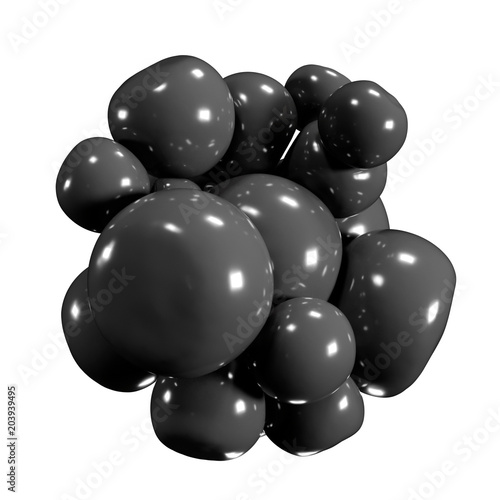 Abstract 3d Organic Shape Soft Black Balls With Light Reflections
