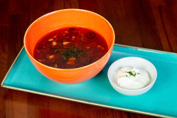 Soup Solyanka with cream
