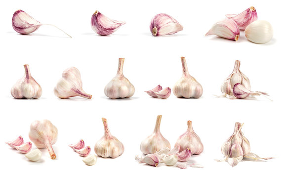 Collection of fresh garlic isolated on white