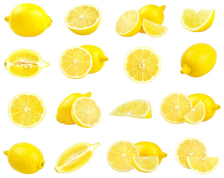 Collection of fresh yellow lemons isolated on white