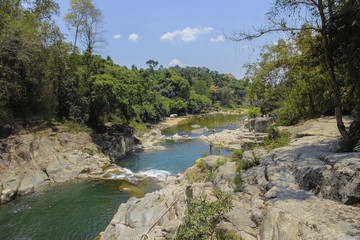 Fototapeta na wymiar Recreation on the river in the jungles of Vietnam