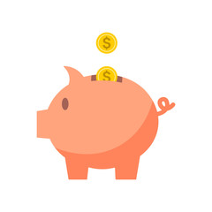 Piggy bank with coin vector illustration. Icon saving or accumulation of money, investment. Icon piggy bank in a flat style, isolated from the background. The concept of banking or business services.