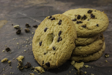 Chocolate Chip Cookies on a stone table