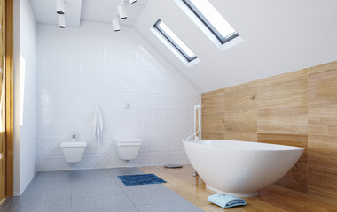 Fototapeta na wymiar Modern attic Bathroom interior