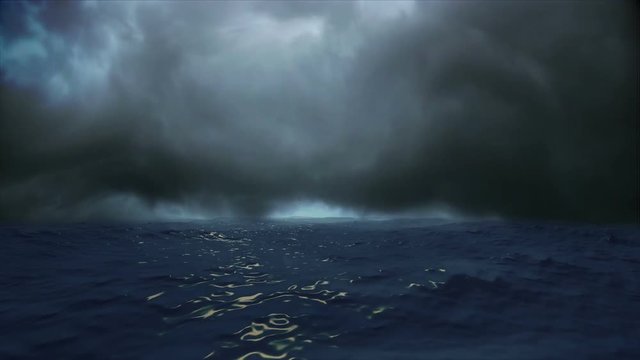 Blue Ocean View with stormy Clouds on the Horizon