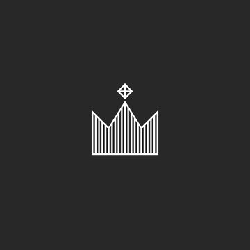 King crown logo monogram minimal style, tiara with gem simple linear royal jewelry symbol