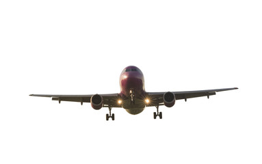 big commercial airplane at landing with clear blue sky background