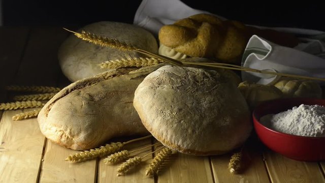rustic bread on the wooden table