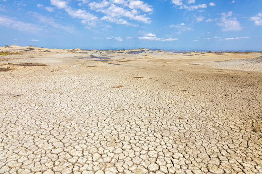 Touristic Attractions of Georgia: Vashlovani National Park. Place Takhti-Tefa near on the border with Azerbaijan. Natural erosion of soil. Mud volcanos