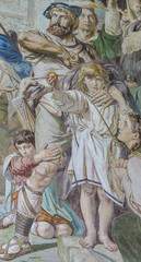 William Tell, son and apple painting inside Tell's Chapel at Tellsplatte in Switzerland