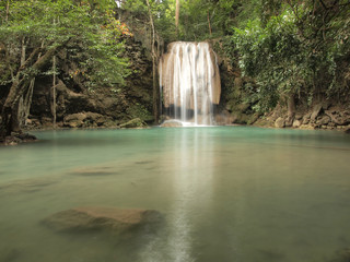 Beautiful and breathtaking green waterfall, Erawan Waterfall  at Kanchanaburi, Thailand