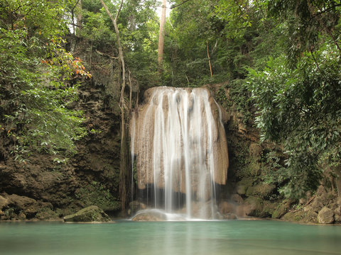 Beautiful and breathtaking green waterfall, Erawan Waterfall at Kanchanaburi, Thailand © paisan191