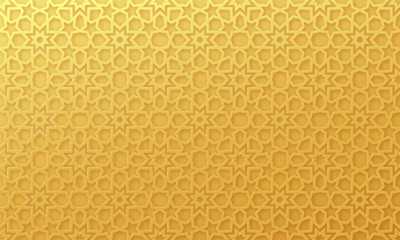 Arabic pattern background. Islamic gold ornament vector. Geometric 3d shape. Texture arabian traditional motif - obrazy, fototapety, plakaty