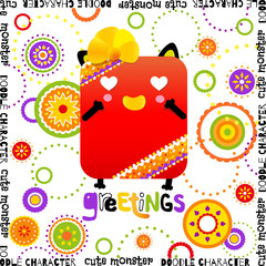 doodle cute greeting monster