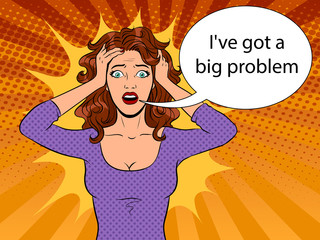 Young woman with panic emotion pop art vector