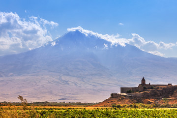 Beautiful views of Armenia - mount Ararat and monastery Khor Virap