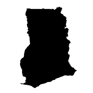 black silhouette country borders map of Ghana on white background. Contour of state. Vector illustration