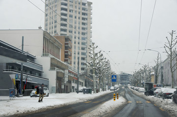 Snow on the street.