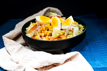 Fresh salad - Delicious fresh salad with tomatoes, lettuce, eggplant, zucchini, cheese, parma ham and olive oil.