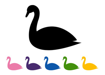 Swan icon, black silhouette on white background