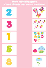 Math educational game for children. Matching mathematics activity. Counting game for kids