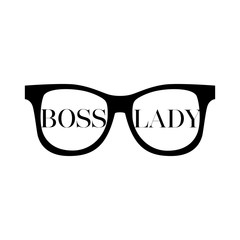 Sunglasses with words boss lady on a white background. Fashion Modern Stylish Black woman Glasses. Vector illustration isolated on white background - 203949236