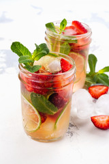 Refreshing summer sangria with strawberry and lime