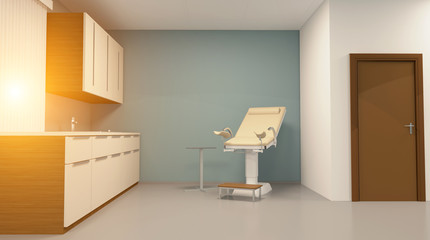 Gynecological Examination Chair. 3D rendering.. Sunset