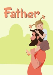 daddy carries a daughter on her shoulders