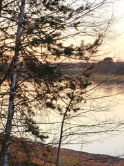spring river in the evening at sunset