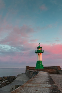 Sonnenuntergang Leuchtturm, Molenfeuer Sassnitz - Ruegen, Ostsee