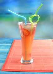 Non-alcoholic cocktail with ice and strawberries