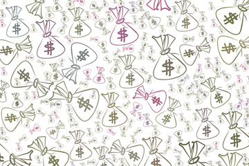 Decorative hand drawn money packs or bags illustrations. Set, digital, banking & art.